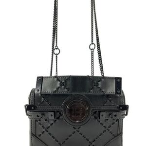 Balmain Paris Black Leather Quilted B-Logo Chain Mini Backpack Bag w/ Receipt